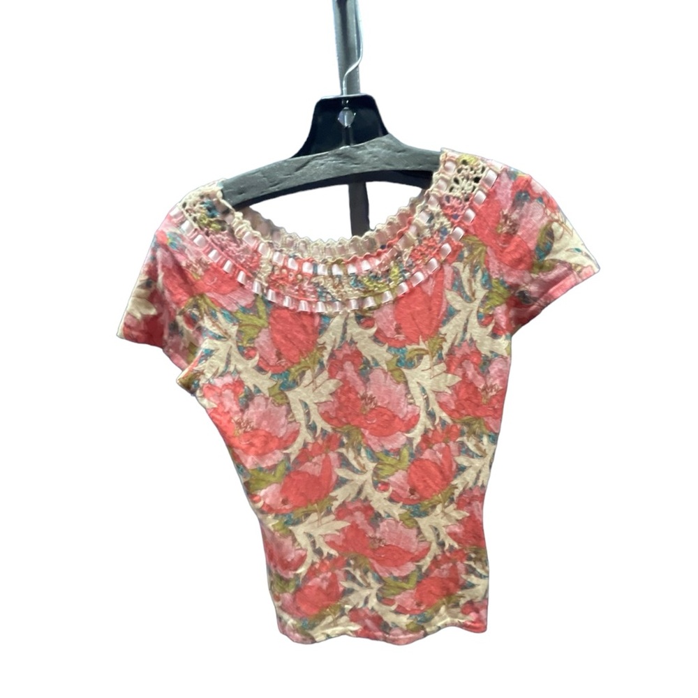 Neiman Marcus Cashmere‎ Cream pink floral with woven ribben